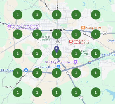 City-wide map ranking grid showing #1 rankings