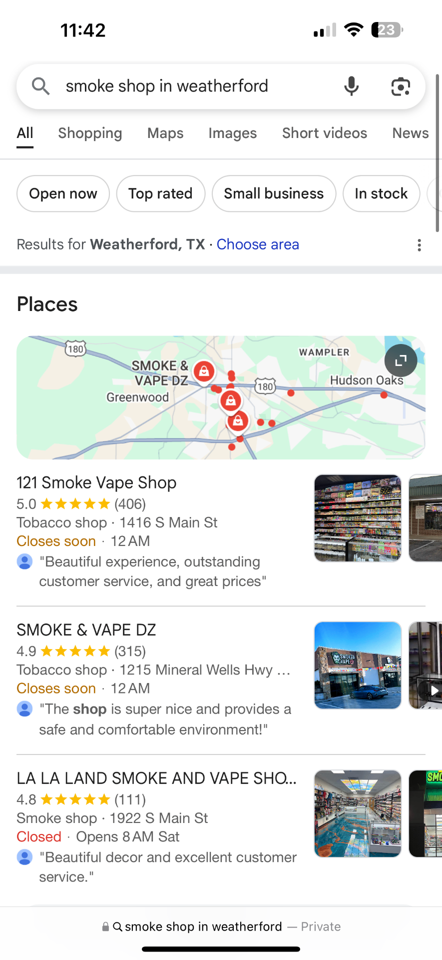 121 Smoke Shop live Google search ranking proof